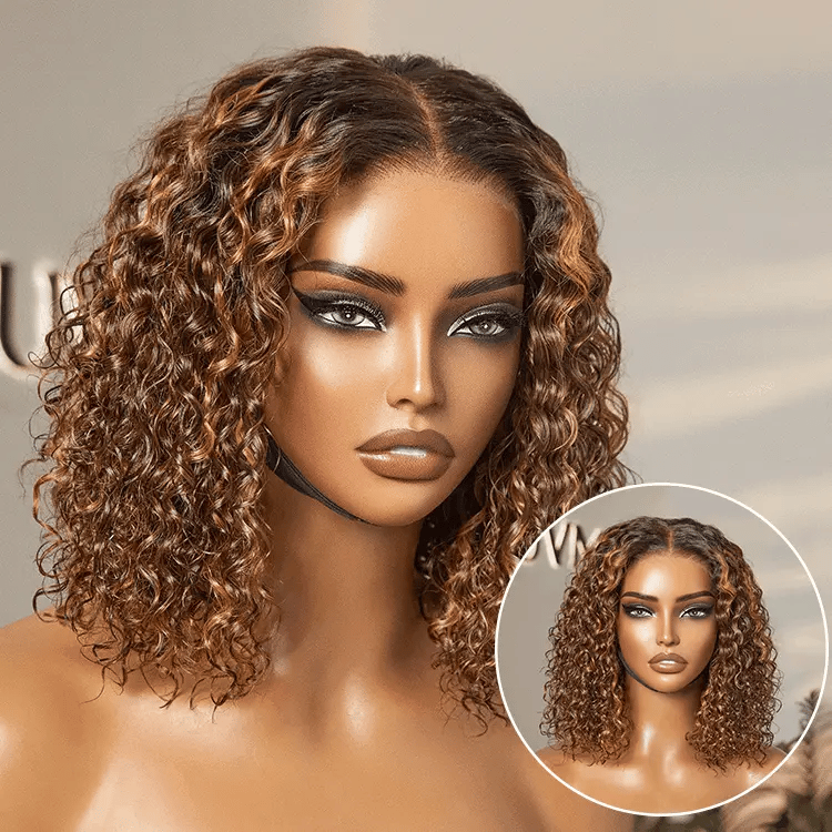 Special | Ombre Brown Highlight / Natural Black Deep Curly Glueless 5x5 Closure Lace Wig Pre-Cut Lace