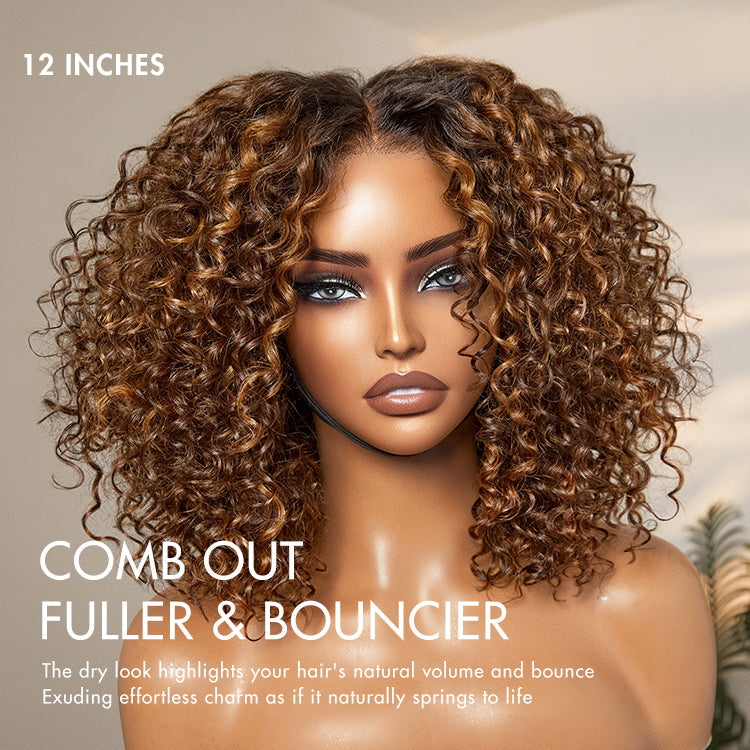 Special | Ombre Brown Highlight / Natural Black Deep Curly Glueless 5x5 Closure Lace Wig Pre-Cut Lace