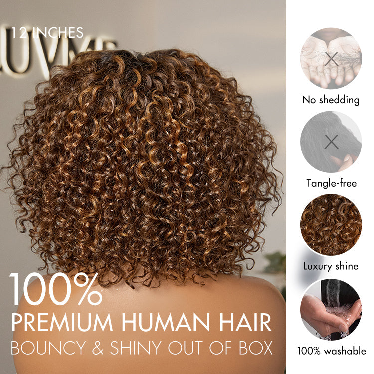 Worth I Brown Highlight Deep Curly Glueless 5x5 Closure Pre-Cut Lace Wig
