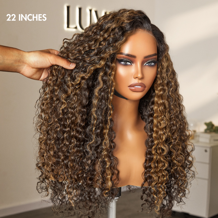 Worth | Brown Highlights Funmi Curly Glueless 7*6 Closure Lace Curly Wig Beginner Friendly