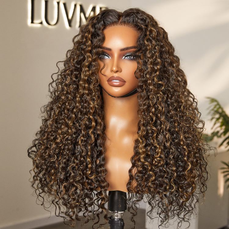 Worth | Brown Highlights Funmi Curly Glueless 7*6 Closure Lace Curly Wig Beginner Friendly