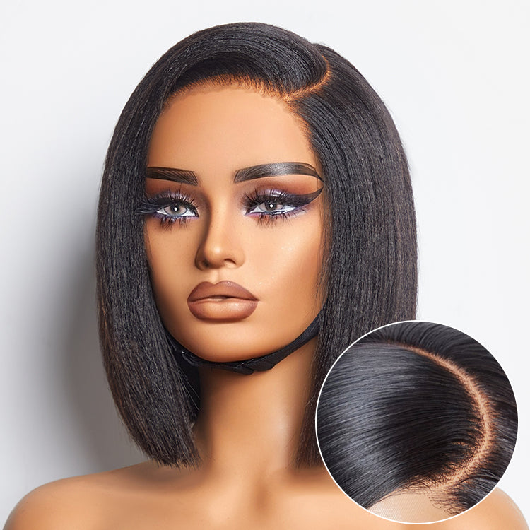 Worth | Ultra Full Undetectable HD Lace C Part Yaki Bob Wig 100% Human Hair