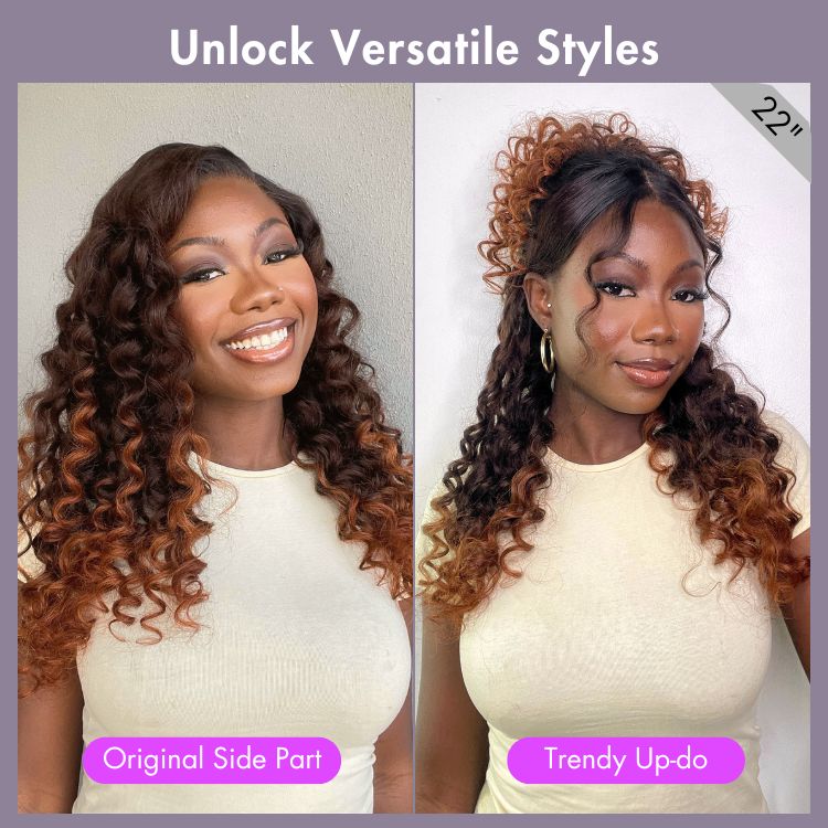 Worth I SouthKiss Hair PartingMax Glueless Wig Ombre Copper Brown Water Wave 7x6 Closure HD Lace Wig
