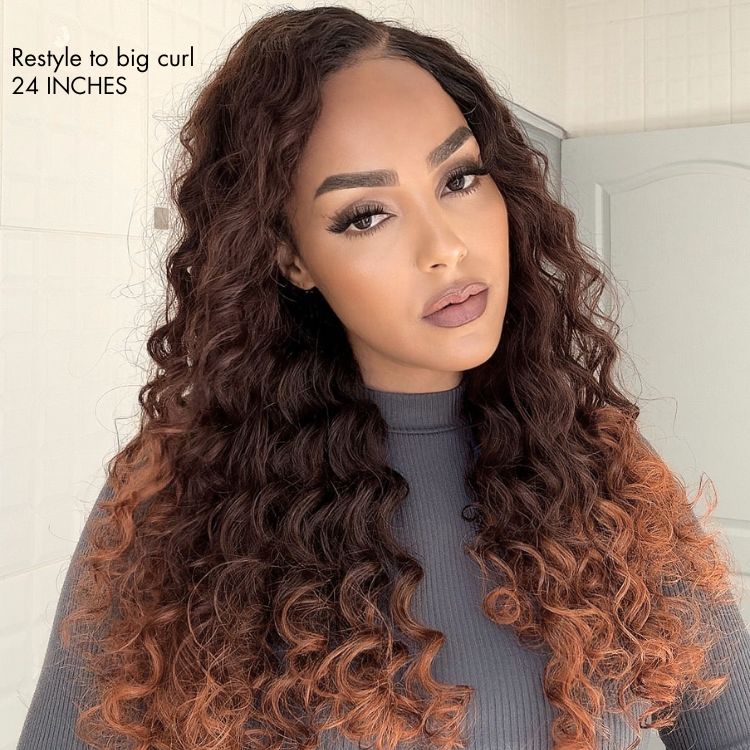 Worth I SouthKiss Hair PartingMax Glueless Wig Ombre Copper Brown Water Wave 7x6 Closure HD Lace Wig