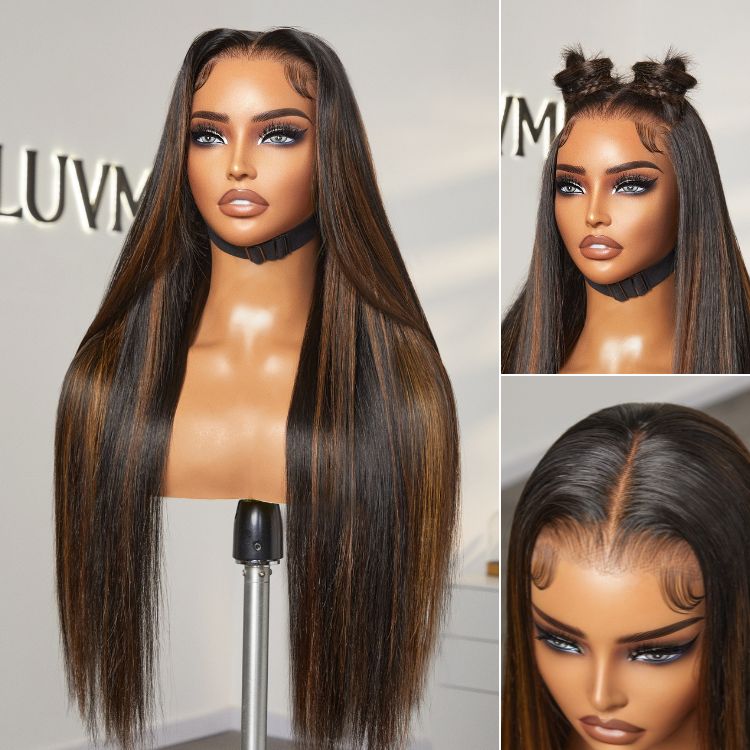 [kealeboga_masango]'s Special Link PreMax Wigs | Ultra Natural Hairline Brown Highlight & Natural Black Silky Straight Glueless 13x4 Frontal Lace Long Wig Pre-Cut Lace