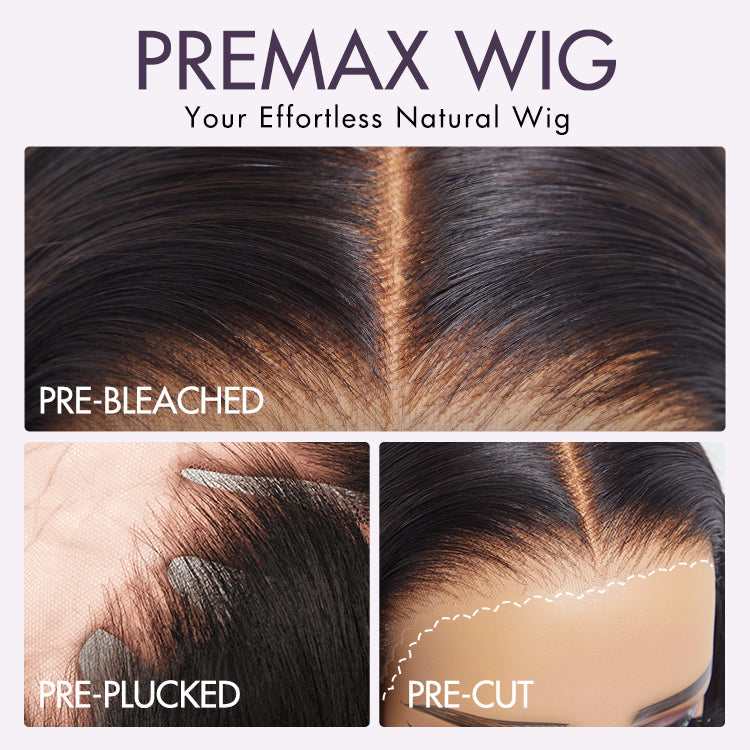[khafu_]'s Special Link PreMax Wigs | Ultra Natural Hairline Brown Highlight & Natural Black Silky Straight Glueless 13x4 Frontal Lace Long Wig Pre-Cut Lace