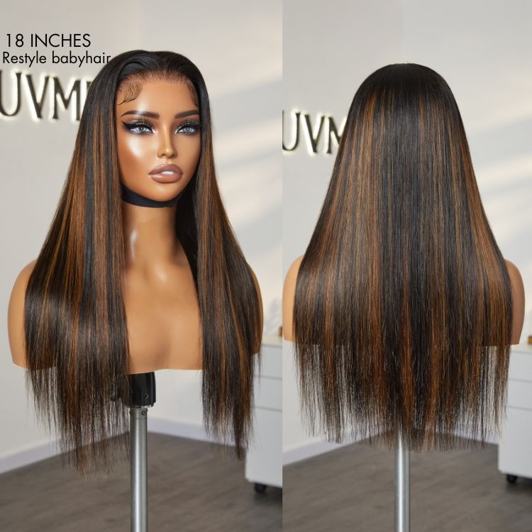 [thando.hadebee]'s Special Link PreMax Wigs | Ultra Natural Hairline Brown Highlight & Natural Black Silky Straight Glueless 13x4 Frontal Lace Long Wig Pre-Cut Lace