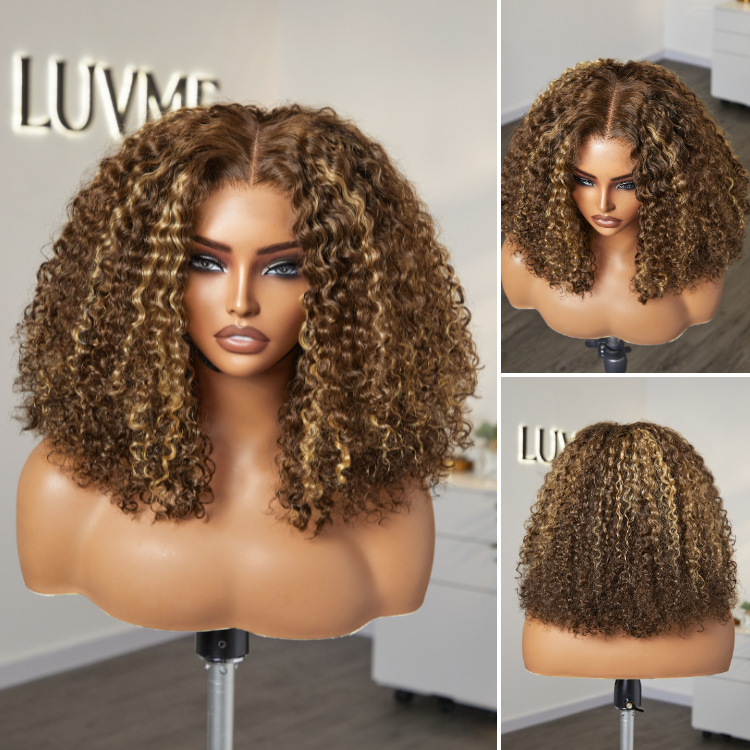 OUTLET | Honey Blonde Highlight Kinky Curly Glueless 5x5 Closure HD Lace Wig Breathable Cap
