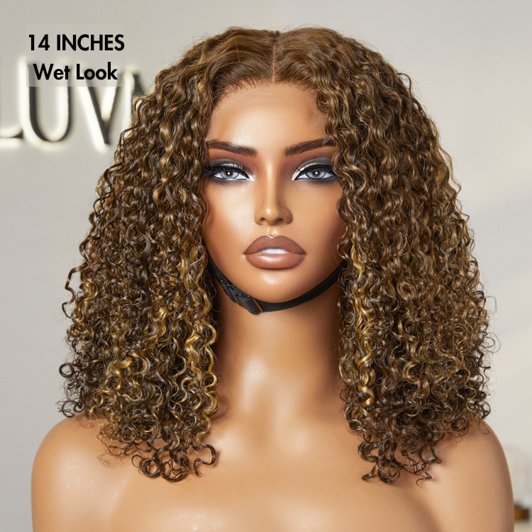 OUTLET | Honey Blonde Highlight Kinky Curly Glueless 5x5 Closure HD Lace Wig Breathable Cap