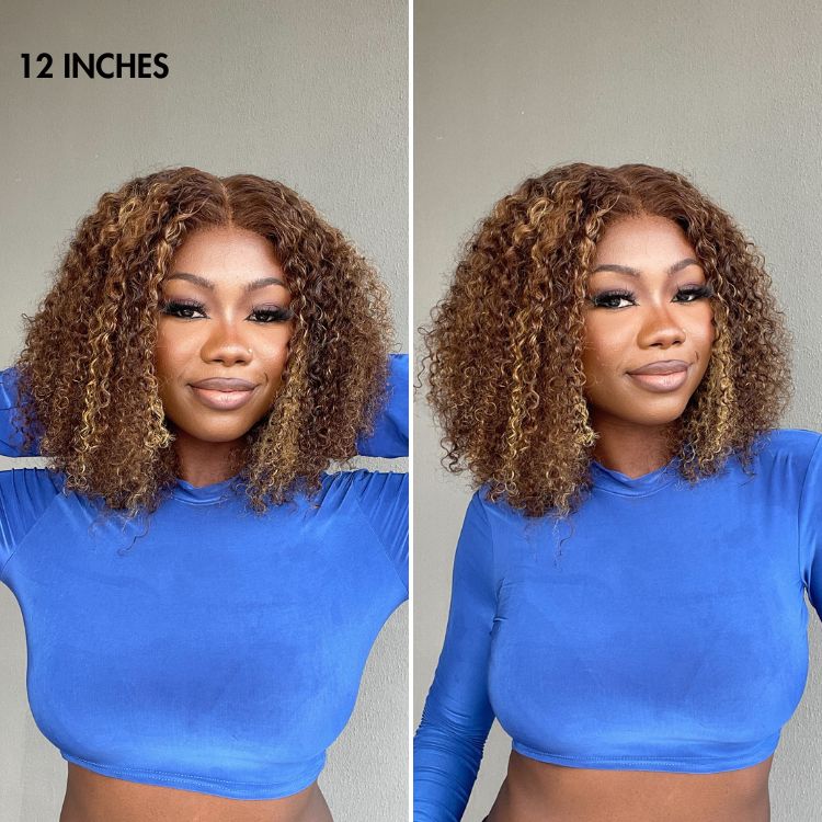 OUTLET | Honey Blonde Highlight Kinky Curly Glueless 5x5 Closure HD Lace Wig Breathable Cap