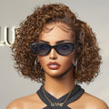 Special I Brown Highlight Short Cut Slicked Back Curly Ear-to-ear Wide T Lace Wig