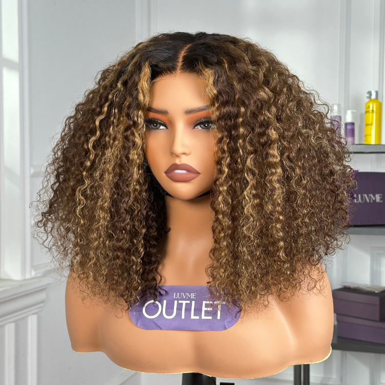 OUTLET | Blonde Highlight Glueless 13x4 Frontal HD Lace Short Curly Wig Pre-Cut Lace