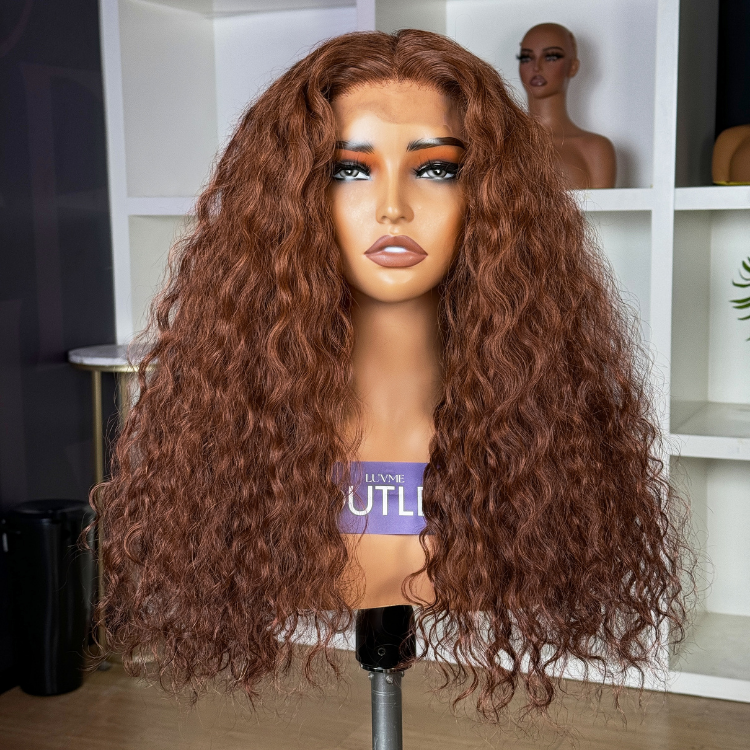 Special Deal | Chesnut Brown Curtain Bangs Water Wave Glueless Lace Wig