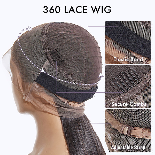 [phaellotshabalala]'s Special Link VolumeMAX™ 200% Density Brown Highlights Flexi-Fit Invisi Drawstring Cap Glueless 360 Lace Super Natural Hairline Water Wave Free Part 100% Human Hair Wig