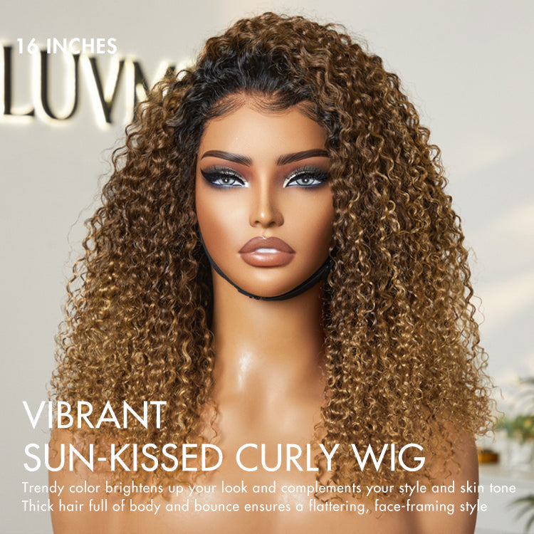 outlet | 1 SEC INSTALL WIG | Sun-kissed Ombre Blonde Kinky Curly Glueless 5x5 Clouse Pre-Cut Lace Shoulder Length Wig