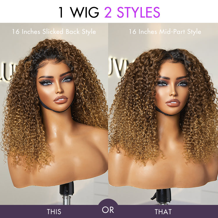 outlet | 1 SEC INSTALL WIG | Sun-kissed Ombre Blonde Kinky Curly Glueless 5x5 Clouse Pre-Cut Lace Shoulder Length Wig