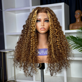 OUTLET | Brown with Blonde Highlights Deep Wave Glueless  Curly Wig
