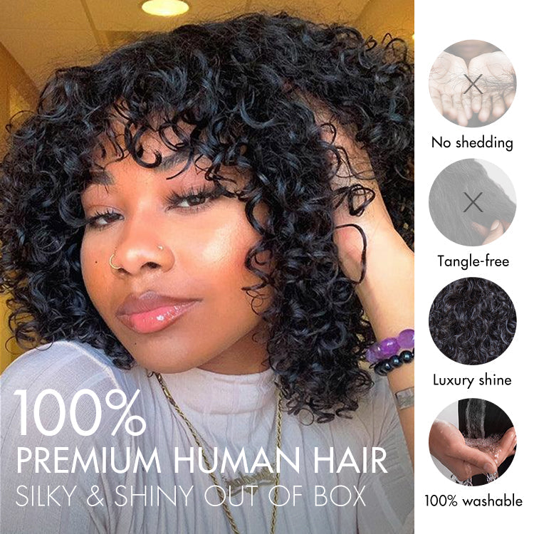 Worth | Throw On & Go Shaggy Style Funmi Curly Glueless Minimalist Lace Wig with Bangs