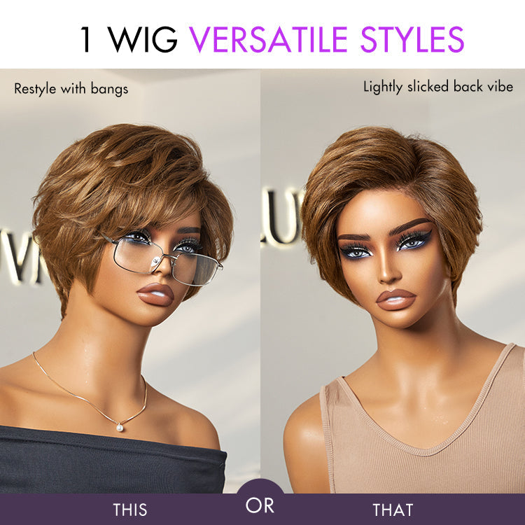 Worth | 4 Inches  | Lightweight Ombre Blonde Mature Boss Pixie Cut Wig Glueless Pre-Cut Minimalist Lace Human Hair Wig