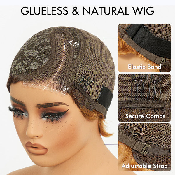 Worth | 4 Inches  | Lightweight Ombre Blonde Mature Boss Pixie Cut Wig Glueless Pre-Cut Minimalist Lace Human Hair Wig
