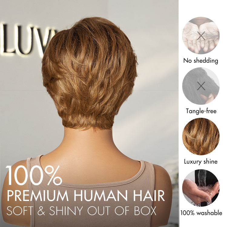 Worth | 4 Inches  | Lightweight Ombre Blonde Mature Boss Pixie Cut Wig Glueless Pre-Cut Minimalist Lace Human Hair Wig