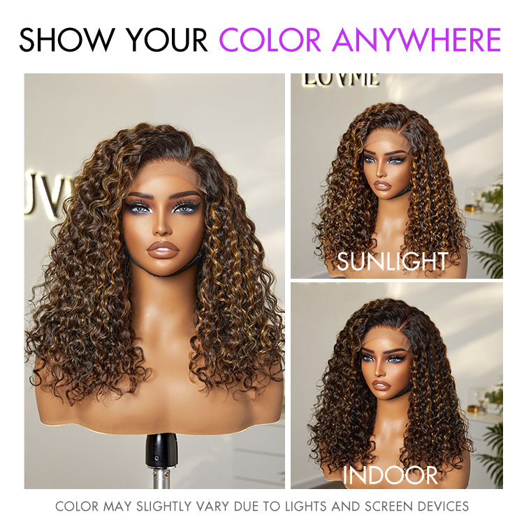 Outlet | Brown Highlights Funmi Curly Glueless 5x5 Closure Lace Curly Wig Beginner Friendly