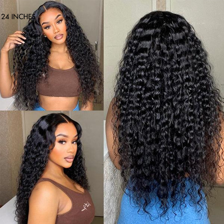 special I PreMax 180% / 250% Density | Water Wave 13x4 Glueless Frontal HD Lace Regular Cap & Regular Lace Drawstring Cap Free Part Long Curly Wig 100% Human Hair