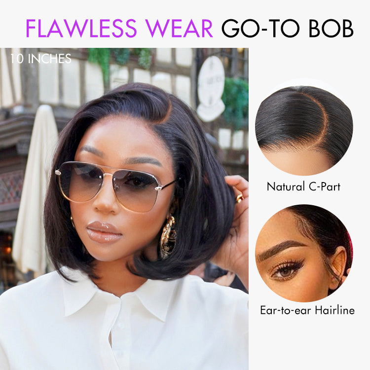 Worth | Super Natural C Part Natural Black Glueless Lace Bob Wig 100% Human Hair