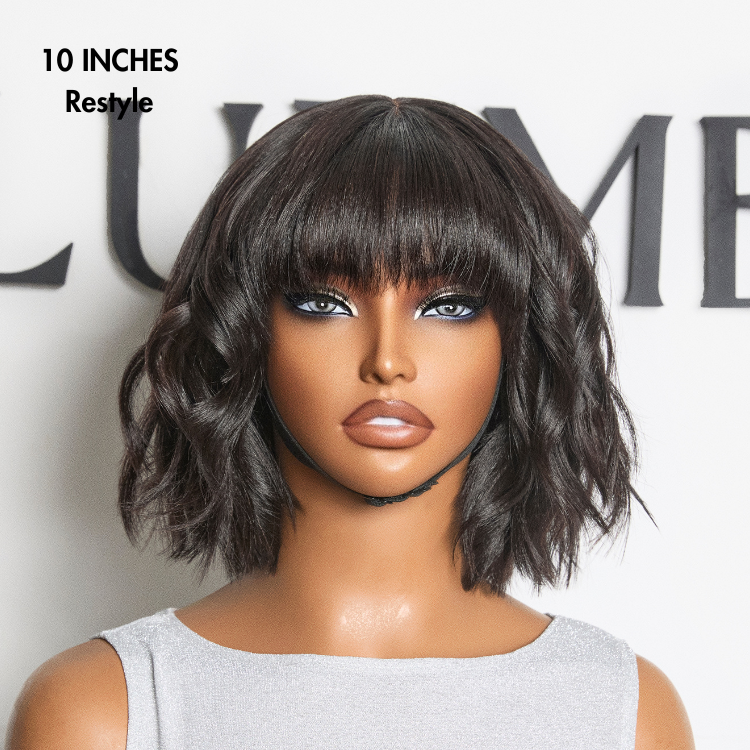 Outlet | Put On and Go Reddish Purple / Ash Blonde Highlight / Brown Highlight / Natural Black Layered Cut Yaki Straight Minimalist Lace Bob Wig