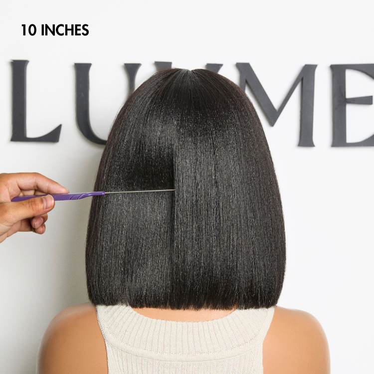 special I Put On and Go Brown Highlight / Natural Black Layered Cut Yaki Straight Minimalist Lace Bob Wig with Bangs