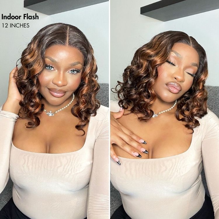 [mrsbrealtor_]'s Special Link Elegant Brown Ombre Loose Wave Minimalist HD Lace Glueless Short Wig 100% Human Hair Pre-Cut Lace