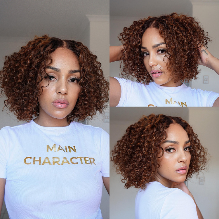 1 SEC INSTALL WIG | Ombre Brown Highlight / Natural Black Deep Curly Glueless 5x5 Closure Lace Wig Pre-Cut Lace