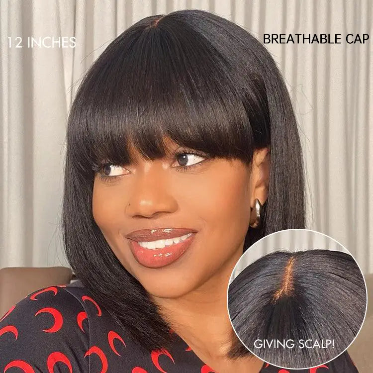 Outlet | Put On and Go Reddish Purple / Ash Blonde Highlight / Brown Highlight / Natural Black Layered Cut Yaki Straight Minimalist Lace Bob Wig