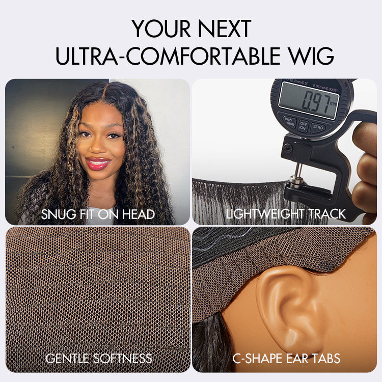 Worth I AiryFit™ Scalp Care Wigs - Blonde Highlight Water Wave Snugfit Glueless 5x5 Closure Lace Long Curly Wig Pre-Cut Lace