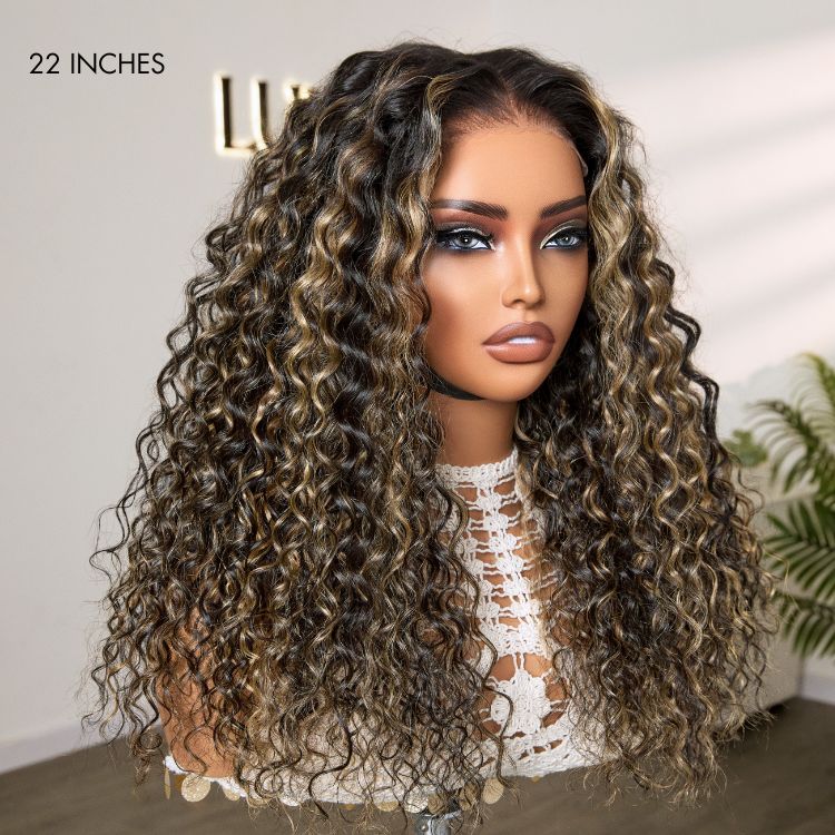 Worth I AiryFit™ Scalp Care Wigs - Blonde Highlight Water Wave Snugfit Glueless 5x5 Closure Lace Long Curly Wig Pre-Cut Lace