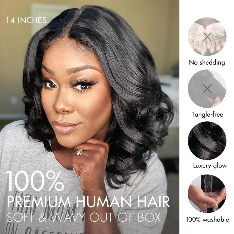 Outlet | Gorgeous Natural Black Loose Wave 13x4 Closure Lace Glueless Short Wig 100% Human Hair