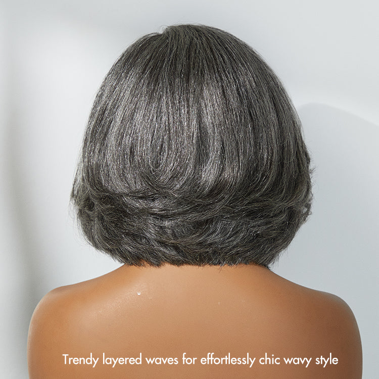 Worth I Boss Vibe Salt & Pepper Layered Bob Glueless Pre-Cut Minimalist Lace Grey Wig