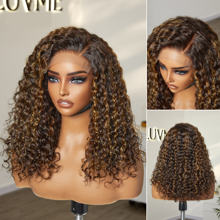 Worth | Brown Highlights Funmi Curly Glueless 7*6 Closure Lace Curly Wig Beginner Friendly