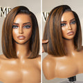 Worth I Brown Highlights Silky Blunt Cut Bob Snugfit Wide T  Lace Wig Pre-Cut Lace