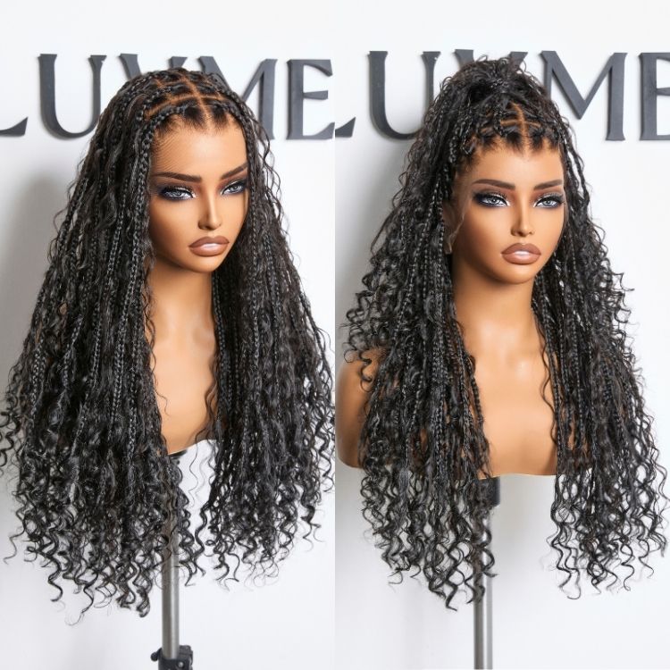 [phindilegwala_official ]'s Special Link Flexi-Fit Invisi Drawstring Cap Full Lace Knotless Boho Curls Braided 26 Inches Long Wig Super Natural Scalp