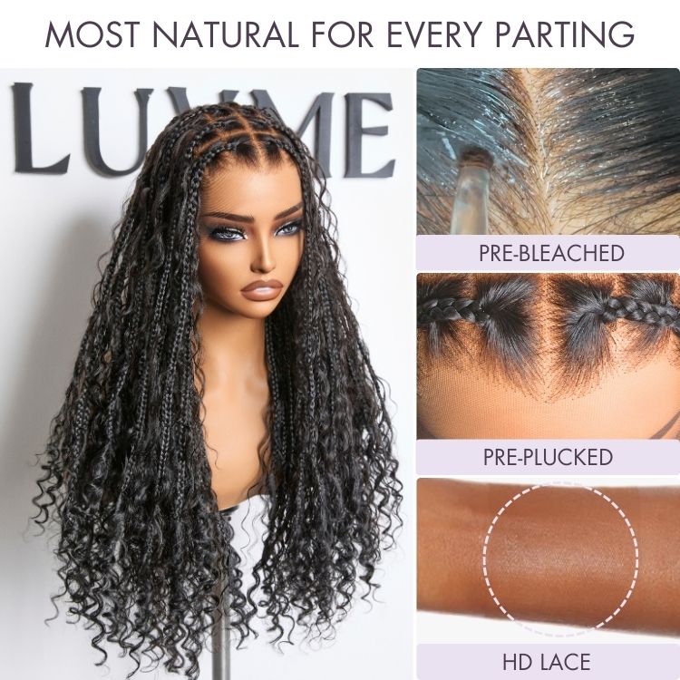 special I Flexi-Fit Invisi Drawstring Cap Full Lace Knotless Boho Curls Braided 26 Inches Long Wig Super Natural Scalp