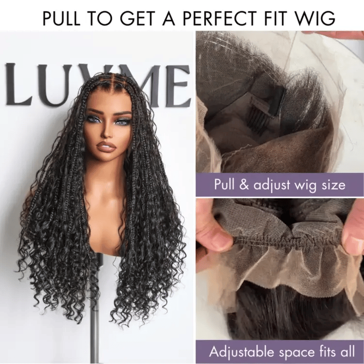 [phindilegwala_official ]'s Special Link Flexi-Fit Invisi Drawstring Cap Full Lace Knotless Boho Curls Braided 26 Inches Long Wig Super Natural Scalp