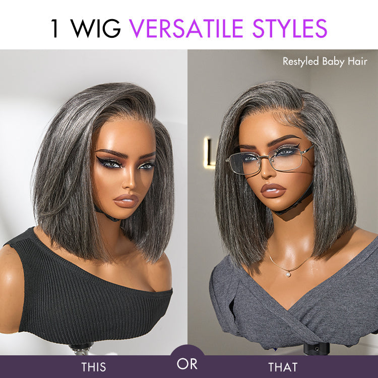 Worth I AiryFit™ Scalp Care Wigs -Salt and Pepper Glueless Minimalist HD Lace Bob Wig Pre-Cut Lace
