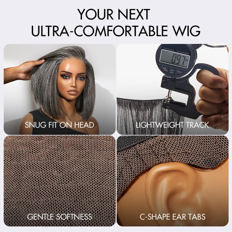 Worth I AiryFit™ Scalp Care Wigs -Salt and Pepper Glueless Minimalist HD Lace Bob Wig Pre-Cut Lace