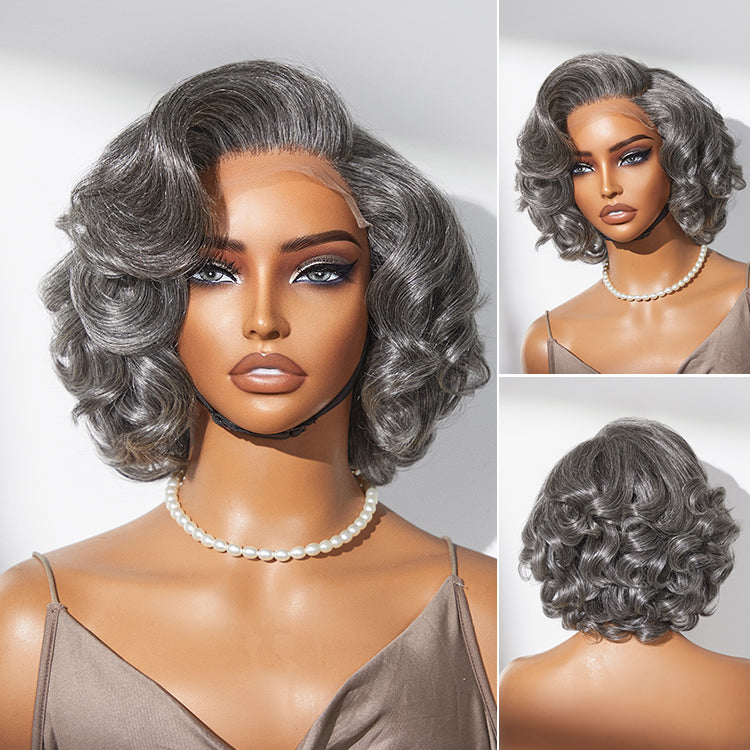 Worth | Mature Boss Salt and Pepper Bouncy Egg Curls Glueless Minimalist HD Lace Grey Wig