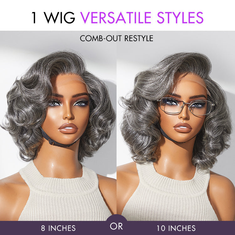 Worth | Mature Boss Salt and Pepper Bouncy Egg Curls Glueless Minimalist HD Lace Grey Wig