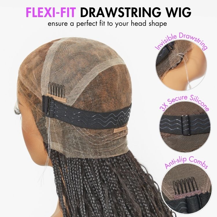 [phindilegwala_official ]'s Special Link Flexi-Fit Invisi Drawstring Cap Full Lace Knotless Boho Curls Braided 26 Inches Long Wig Super Natural Scalp