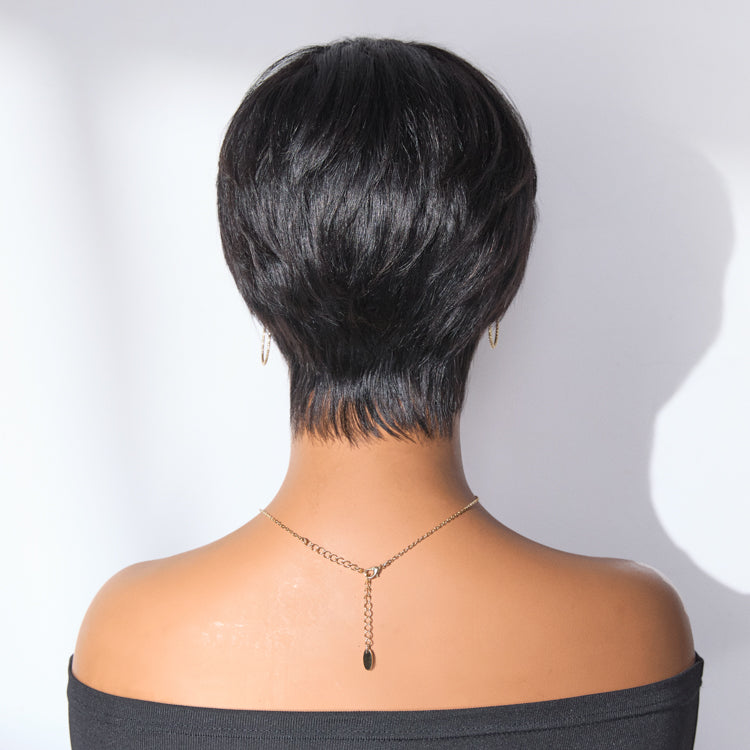 [_lukhozi_n]'s Special Link Throw On & Go Short Cut with Bangs Wig Ultra Comfort Cotton Cap Glueless Wig Hair Loss Friendly