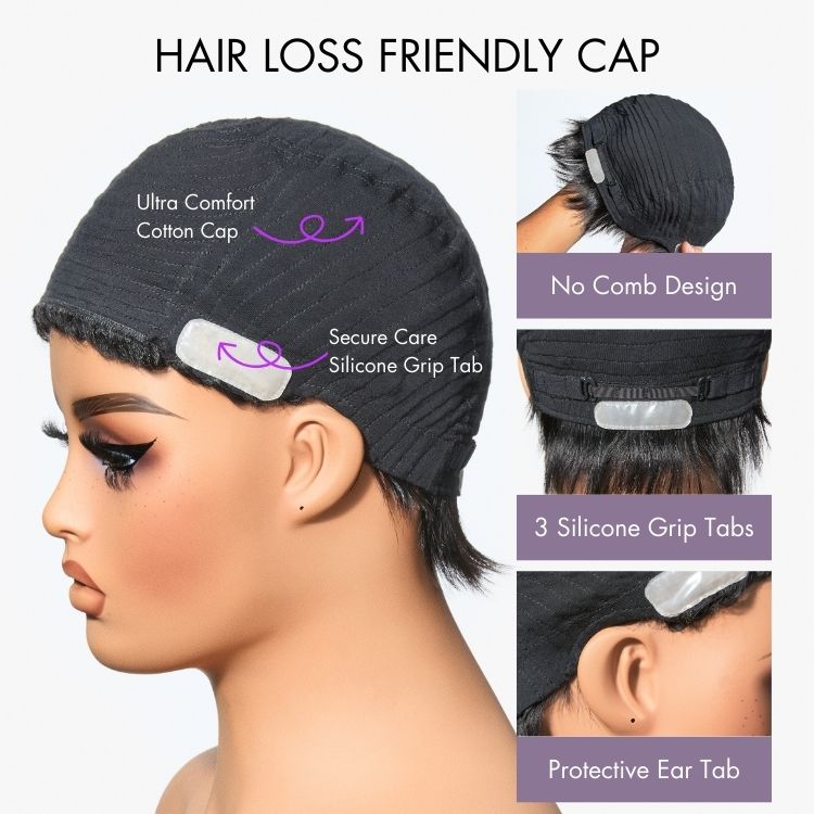 [kgaugelo.mamabolo]'s Special Link Throw On & Go Short Cut with Bangs Wig Ultra Comfort Cotton Cap Glueless Wig Hair Loss Friendly