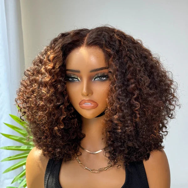 Special Price | 180% Density Copper Highlight Kinky Curly Glueless 5x5 Closure Lace Curly Wig